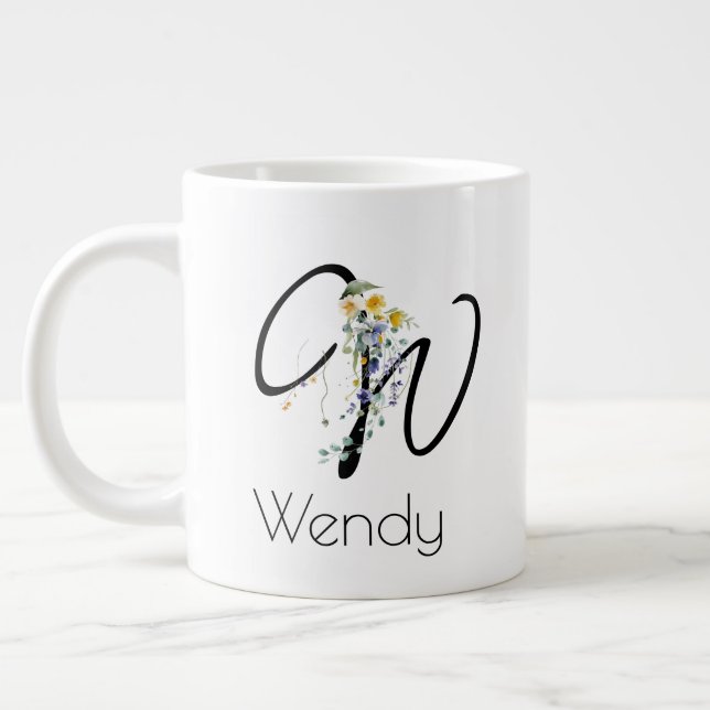 Grande Tasse Aquarelle monogramme de l'employeur du cadeau de r (Gauche)