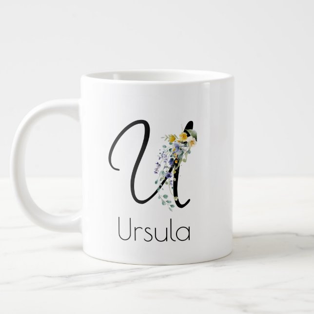 Grande Tasse Aquarelle monogramme de l'employeur du cadeau de r (Gauche)