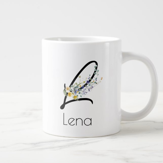 Grande Tasse Aquarelle monogramme de l'employeur du cadeau de r (Droite)