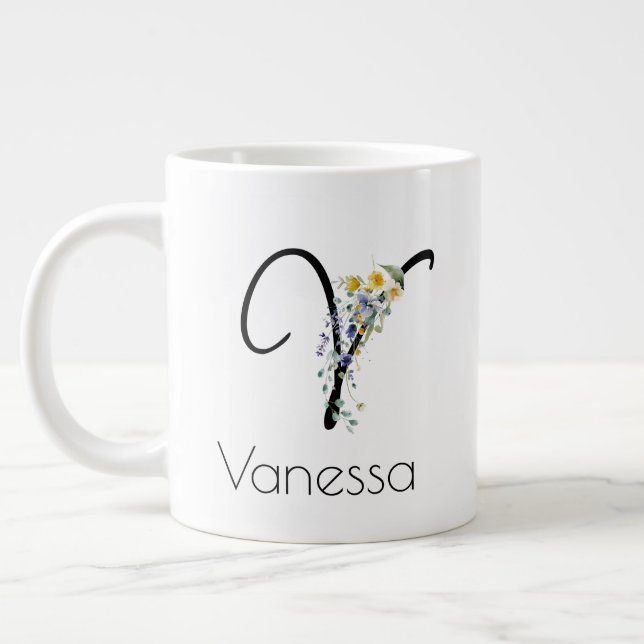Grande Tasse Aquarelle monogramme de l'employeur du cadeau de r (Gauche)