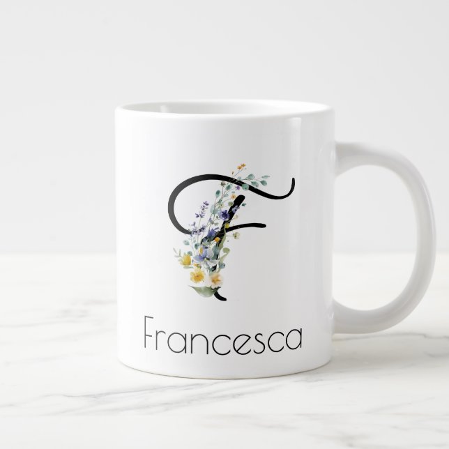 Grande Tasse Aquarelle monogramme de l'employeur du cadeau de r (Droite)