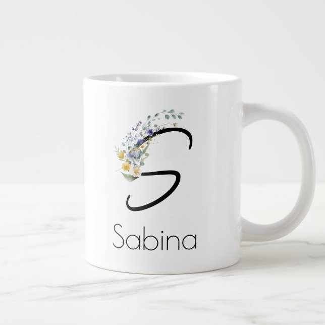 Grande Tasse Aquarelle monogramme de l'employeur du cadeau de r (Droite)