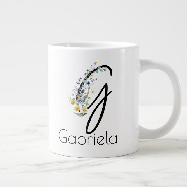 Grande Tasse Aquarelle monogramme de l'employeur du cadeau de r (Droite)