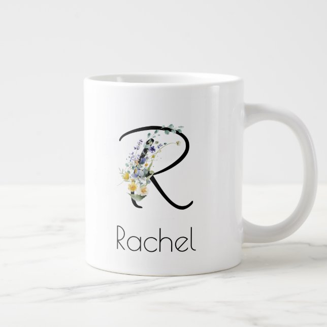 Grande Tasse Aquarelle monogramme de l'employeur du cadeau de r (Droite)