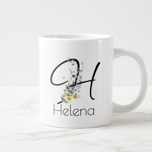 Grande Tasse Aquarelle monogramme de l'employeur du cadeau de r (Droite)