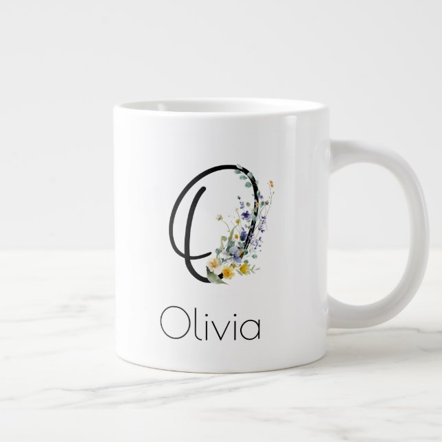 Grande Tasse Aquarelle monogramme de l'employeur du cadeau de r (Droite)
