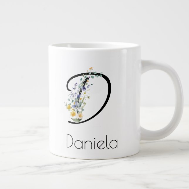 Grande Tasse Aquarelle monogramme de l'employeur du cadeau de r (Droite)
