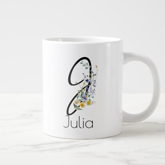 Grande Tasse Aquarelle monogramme de l'employeur du cadeau de r (Droite)