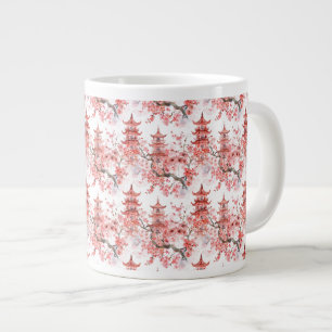 Grande Tasse Aquarelle Pagode chinoise avec fleurs de cerisiers