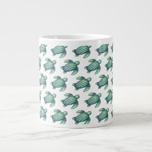 Grande Tasse aquarelle peinte caricature de tortue de mer bleu 
