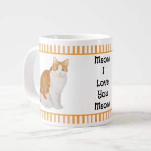 Grande Tasse Aquarelle personnalisée Chat orange avec bandes