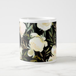 Grande Tasse Aquarelle romantique florale blanche et verte