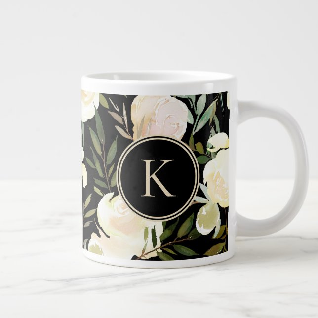 Grande Tasse Aquarelle romantique florale blanche et verte (Droite)