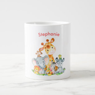 Grande Tasse Aquarelle rose Cute Safari Jungle Animaux