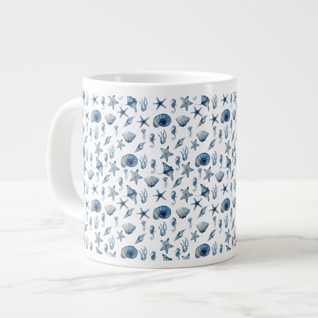 Grande Tasse Aquarelle sous le Motif de mer (Devant gauche)