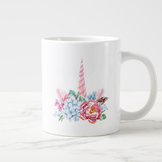 Grande Tasse Aquarelle Unicorn Floral Crown (Droite)