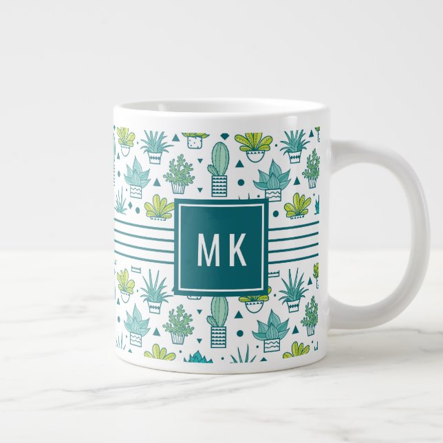 Grande Tasse Aquarelle verte et bleue Motif succulent (Droite)