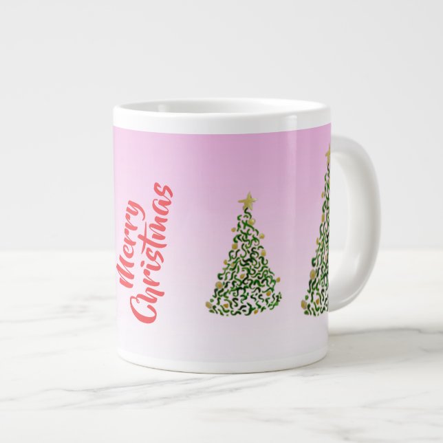 Grande Tasse Arbre de Noël sur Mug Arrière - plan Rose (Devant droit)