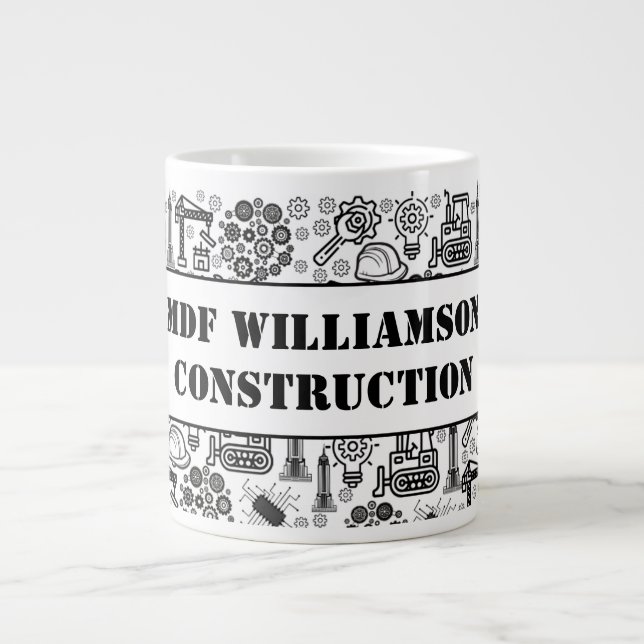 Grande Tasse Architectural Blueprint Engineer noir et blanc (Devant)