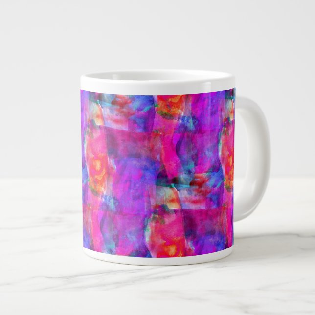 Grande Tasse arrière - plan de texture rose, bleue et rouge (Devant droit)
