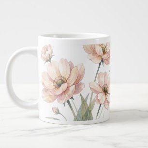 Grande Tasse Art de bouquet de fleurs à l'aquarelle rose tendre
