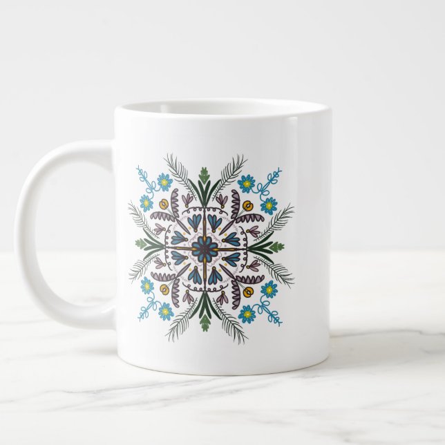 Grande Tasse Art floral bohémien de mandala moderne (Gauche)