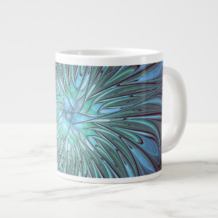 Grande Tasse Art fractal de fleurs bleues tendance abstrait mod