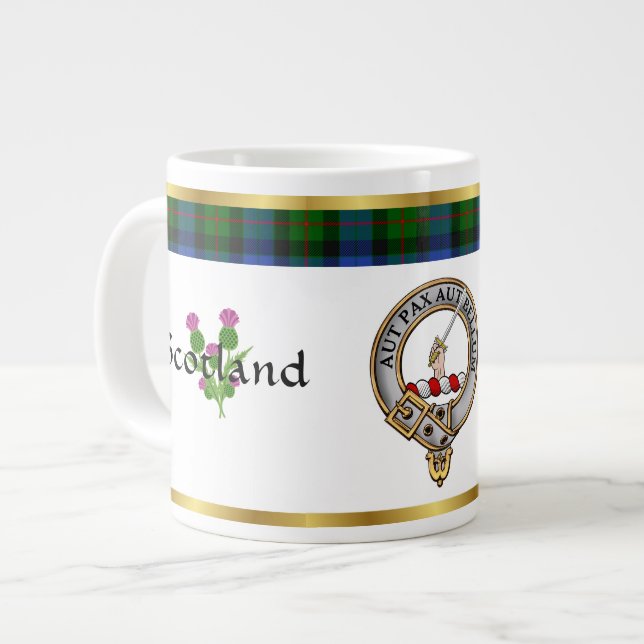 Grande Tasse Badge de clan d'armes Tartan & Motto (Devant gauche)