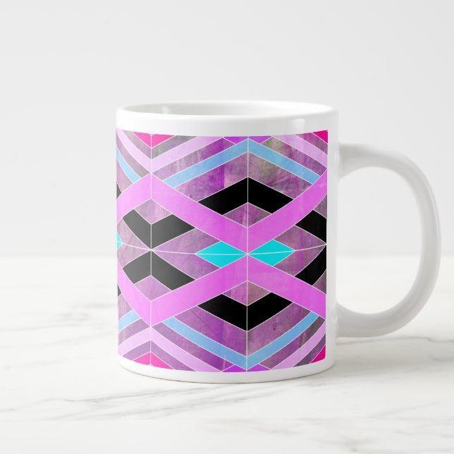 Grande Tasse Bandes de croisement géométriques violettes roses  (Droite)