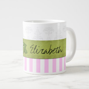 Grande Tasse Bandes Roses, Bandes, Motif rayé, Votre Nom