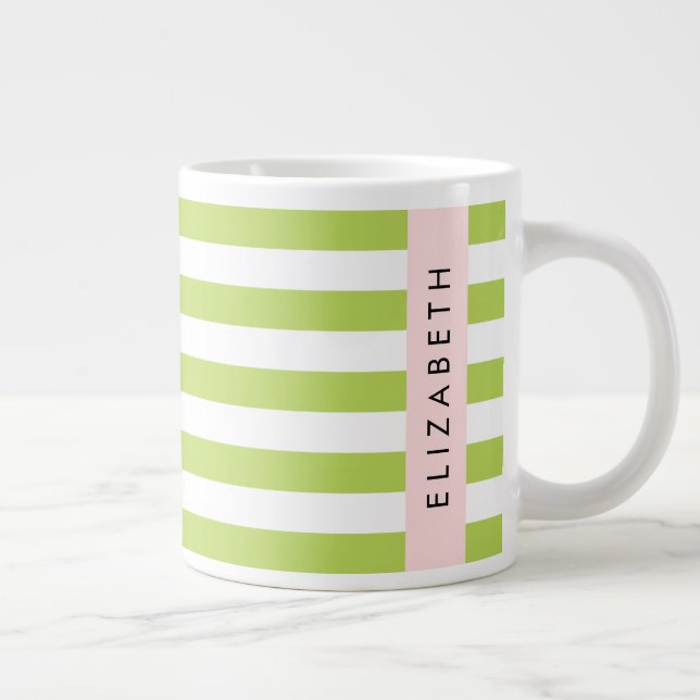 Grande Tasse Bandes vertes, Lignes, Motif rayé, Votre Nom (Droite)
