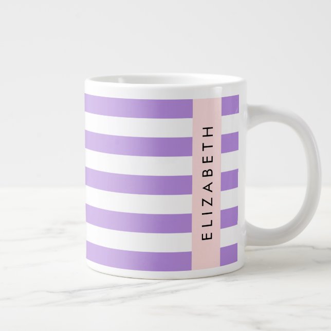 Grande Tasse Bandes Violettes, Motif Gratté, Lignes, Votre Nom (Droite)