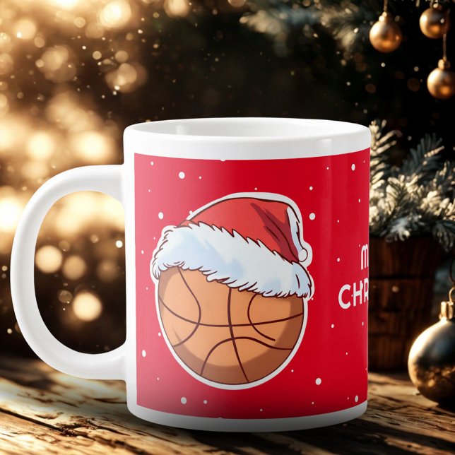 Grande Tasse Basket Ball Red Santa Hat Joyeux Noël (Créateur téléchargé)