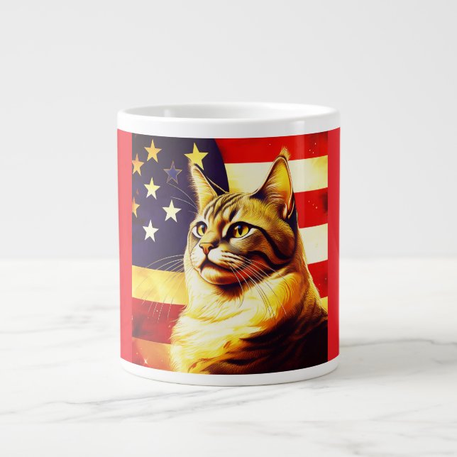 Grande Tasse Beau Chat avec Arrière - plan de drapeau américain (Devant)