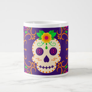 Grande Tasse Beau crâne avec Fleurs Día de los Muertos