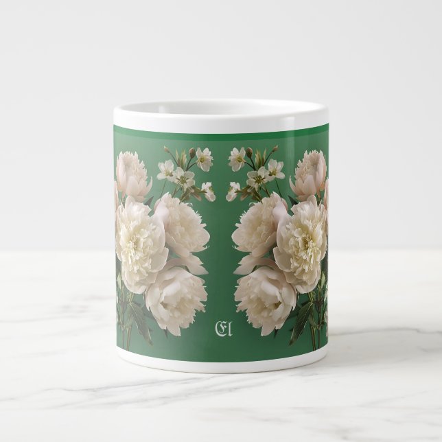 Grande Tasse Beautiful White & Pink Peonies Name Monogram (Devant)