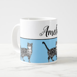 Grande Tasse Bébé Bleu Blanc Tabby chat Chats Whimsical Art Mug