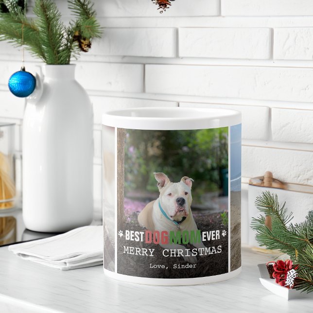 Grande Tasse Best Dog Mom Ever 3 Photos Christmas (Best Dog Mom Ever 3 Photos Christmas Giant Coffee Mug)