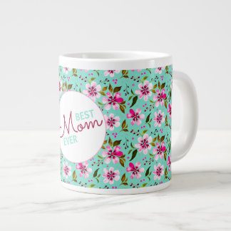 Grande Tasse Best Mom Ever Personalized Aqua and Pink Floral