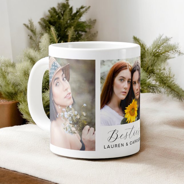 Grande Tasse Besties Amitié 3 Modèles photo (Personalize with 3 selected photos and your names for a thoughtful gift for your Bestie!)