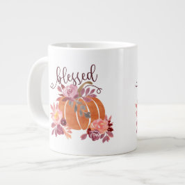 Grande Tasse Bienheureux - Citrouille d'automne avec fleurs ros