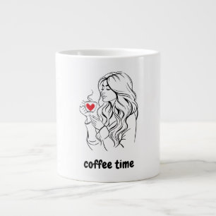 Grande Tasse Black and Red Simple Illustration Café Time Mug