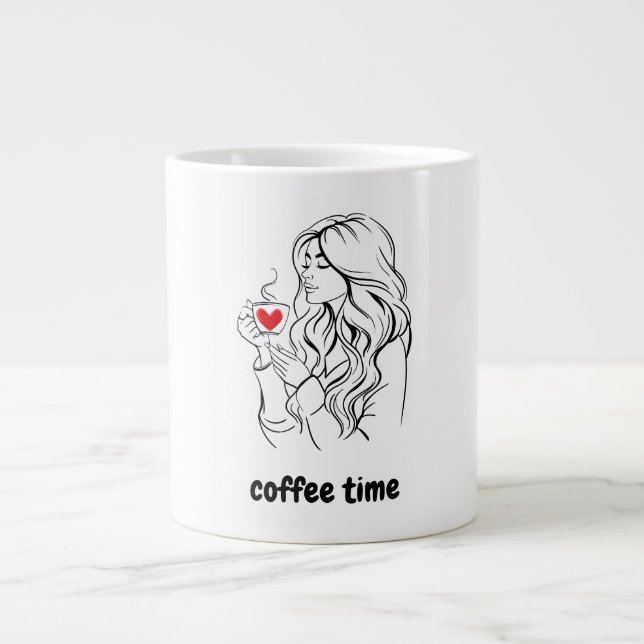 Grande Tasse Black and Red Simple Illustration Café Time Mug (Devant)