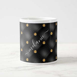 Grande Tasse Black Gold Diamond Tufted Nom personnalisé Mug