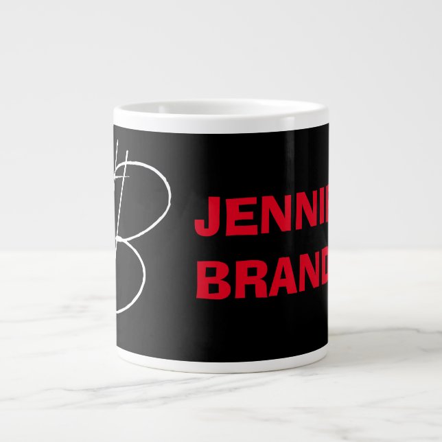 Grande Tasse Black White Red Handwriting Monogramme Ajouter un  (Devant)