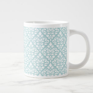 Grande Tasse Blancs de damas de défilement sur Bleu d'oeuf de c