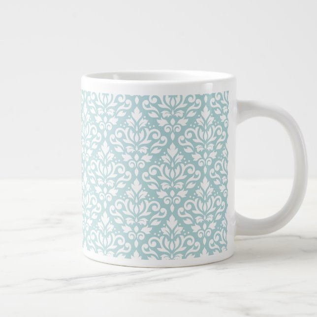 Grande Tasse Blancs de damas de défilement sur Bleu d'oeuf de c (Droite)