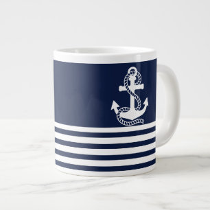 Grande Tasse Bleu blanc de la marine et Ancre blanche