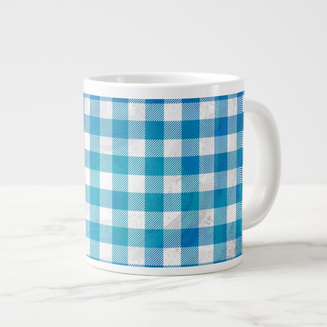 Grande Tasse Bleu et blanc À damiers Buffalo Plaid (Devant droit)
