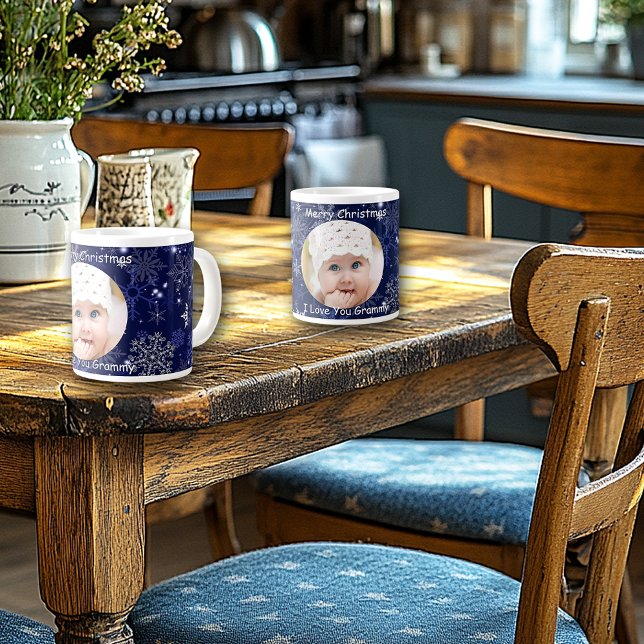Grande Tasse Bleu, Joyeux Noël, Snowflakes, Photo (Créateur téléchargé)